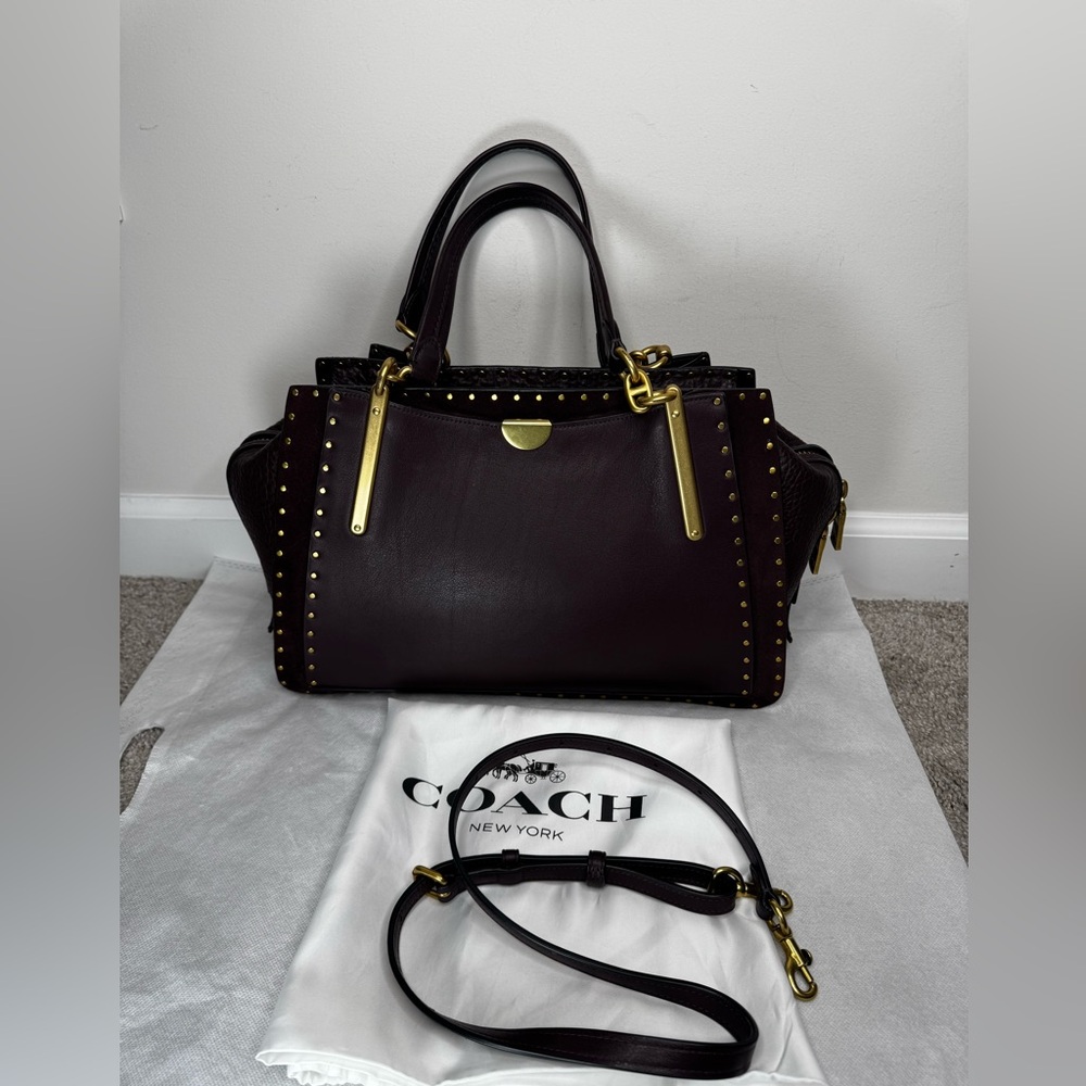 Coach Border Rivets Dreamer 36 Satchel in Oxblood Leather and Suede Bag - Picture 3 of 8